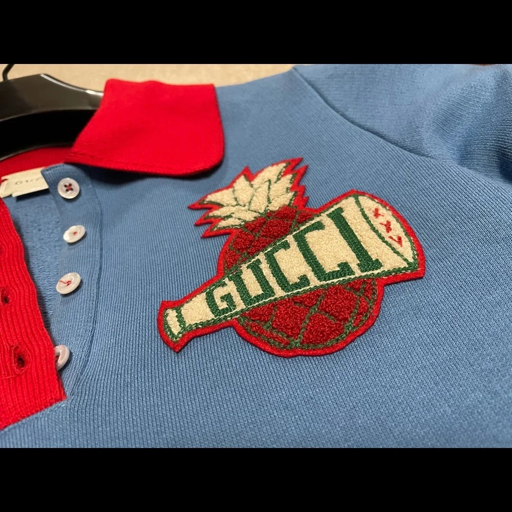 Gucci Blue Dress with Red Collar and Cuffs